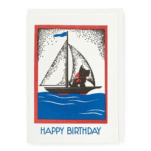 Scottie Dog on Yacht Happy Birthday Card QP658