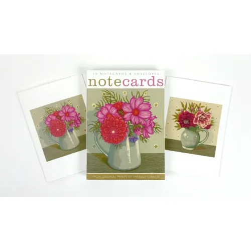 Vanessa Lubach Dahlia and Cosmos & Grey Jug with Hellebores Note Cards NL128