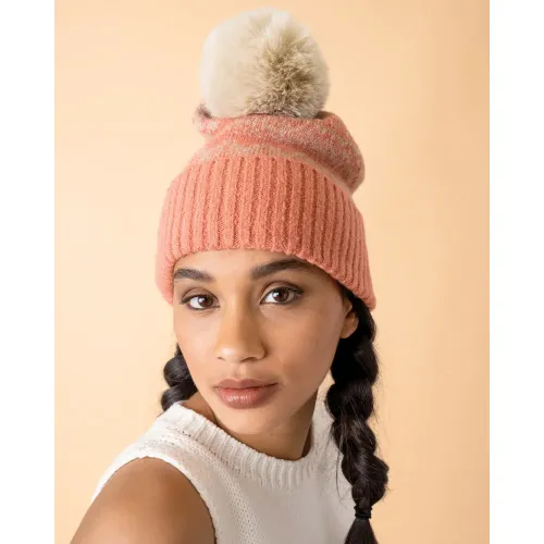 Powder Design Thora Pompom Bobble Hat Coral