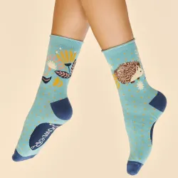 Powder Design Ladies Ankle Socks Hedgehog Hunting in Leaves Ice