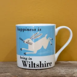 Happiness is Being in Wiltshire Hare Mug Blue