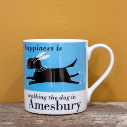 Happiness is Walking the Dog in Amesbury Mug Blue