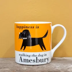 Happiness is Walking the Dog in Amesbury Mug Orange