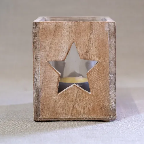 Cutout Stars Mango Wood Tea Light Holder