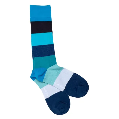 Swole Panda Men's Blue Block Stripe Bamboo Socks