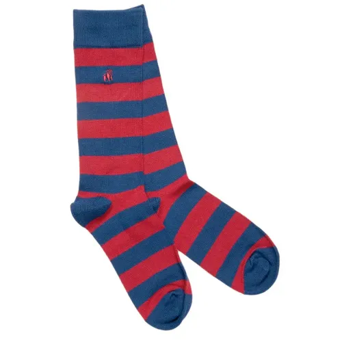 Swole Panda Men's Burgundy and Blue Stripe Bamboo Socks